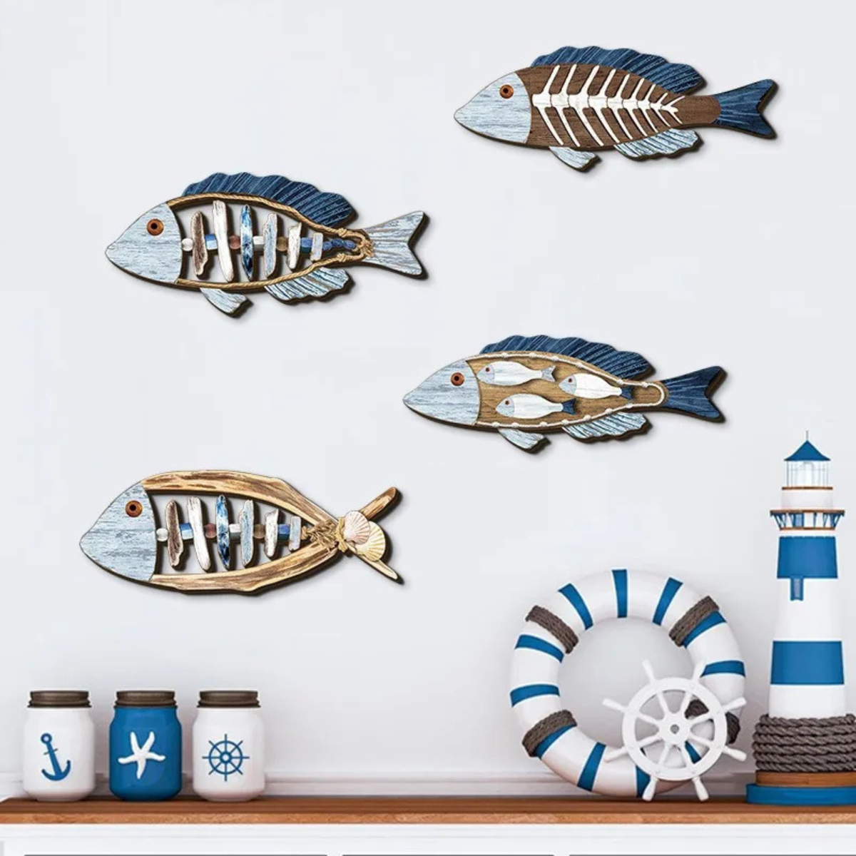 Nautical Wooden Fish Wall Art Decor