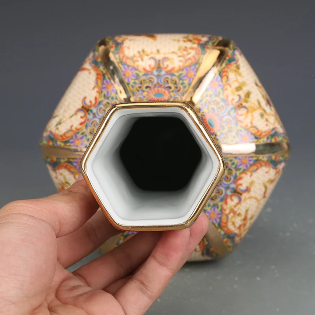 Antique-Style Porcelain Vase with Gold Detailing