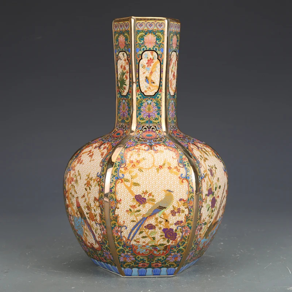 Antique-Style Porcelain Vase with Gold Detailing