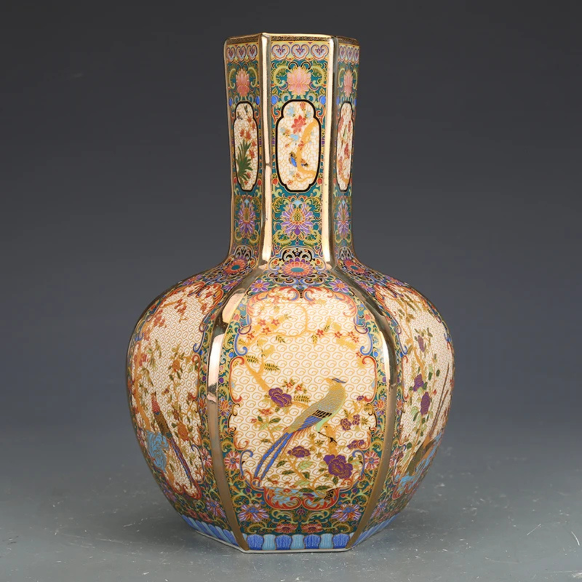 Antique-Style Porcelain Vase with Gold Detailing