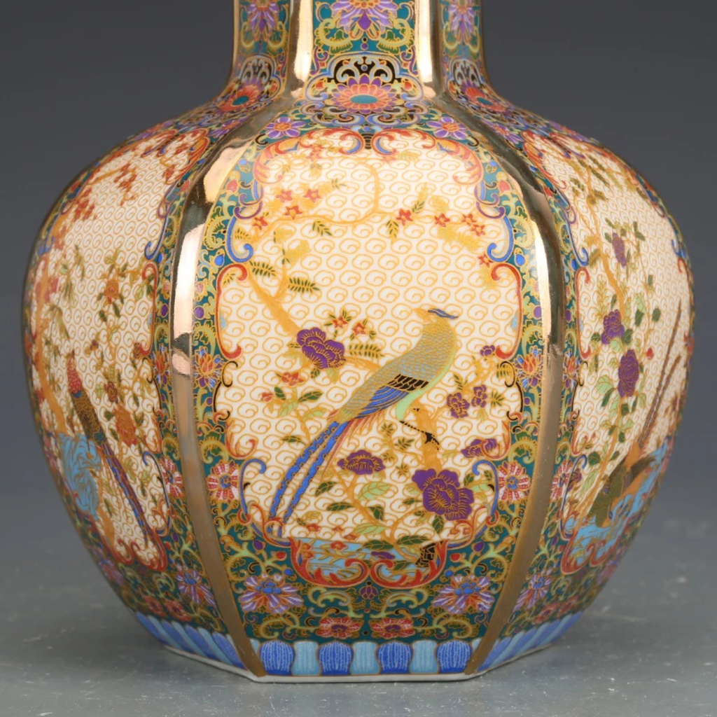 Antique-Style Porcelain Vase with Gold Detailing